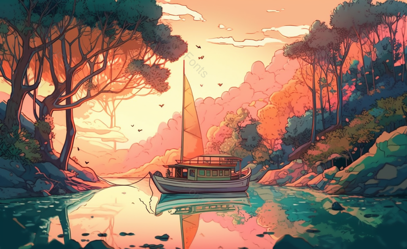 漫画风景温馨手绘夕阳唯美背景图,插画/手绘图,插画/手绘图库,插画/手绘图下载,插画/手绘